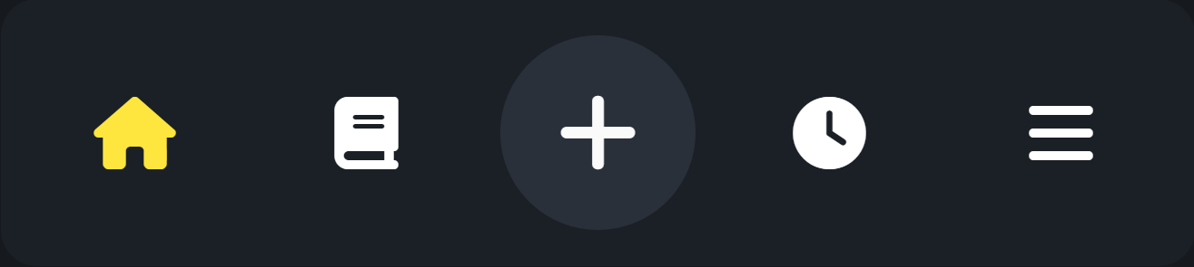 Navigation bar showing buttons with home, checklist, plus sign, clock and person icons