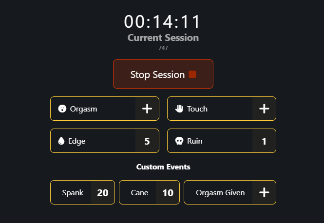 Four buttons in a grid which can be used to quick add events with the corresponding icon - orgasm, touch, edge and ruin.